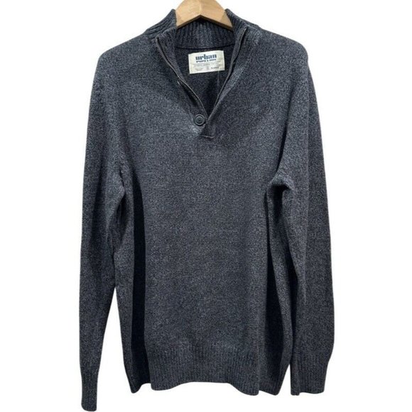 NWT URBAN PIPELINE Mens Heathered Black Gray Mock Neck Sweater Button Zip XL - Picture 2 of 12